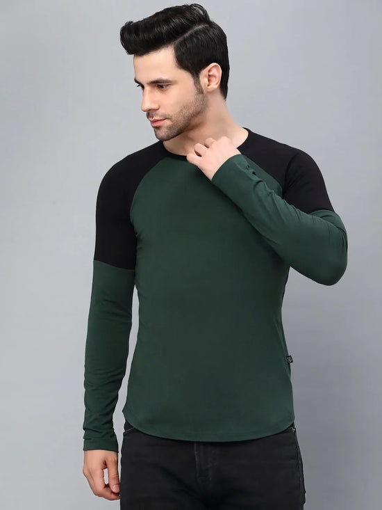 Rigo Bottle Green Round Neck Raglan Full Sleeve Printed T-Shirt