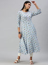 Women's Blue Printed Anarkali Kurta-RF1055-Blue