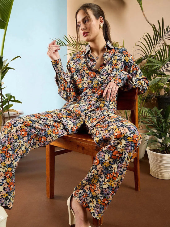 Women Multi Floral Oversize Shirt With Straight Pants