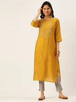 Women's Mustard Solid Straight Kurtas-SB-44464-Mustard