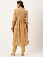 Women's Beige Printed A-Line Kurtas-GW-2215-Beige