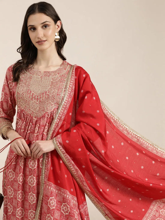 Women Red Printed Kurta Set-GW-3712-Red