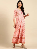 Women's Peach Printed Anarkali Kurta-FS-2834-Peach