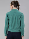 Women Turquoise Blue Solid Denim Jacket-GZ-5598-Turquoiseblue