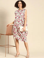 Asymmetric one side cowl Dress in Off White Print