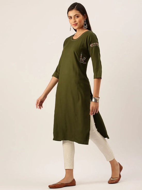 Women's Olive Solid Straight Kurta-DF-1203-Olive