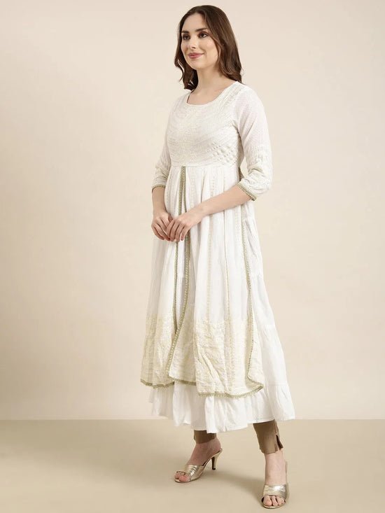 Women Anarkali Off White Embellished Kurta Comes with Dupatta and Potli Bag-GW-4030-Offwhite