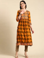 Women's Rust Printed Anarkali Kurta-GW-3505-Rust