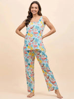 Kurta Pyjama with Kaftan Overlay Set in Blue and Pink Watermelon Print