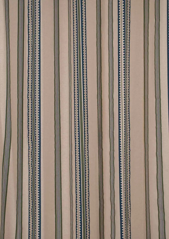 Roman Stripes 100% cotton geometric curtain for bed room - Room darkening - Pepper Green and Night Blue - Pack of 1-230822138