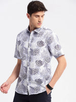 Men Spread Collar Abstract Blue Casual Shirt-NAHAR-2168-Blue