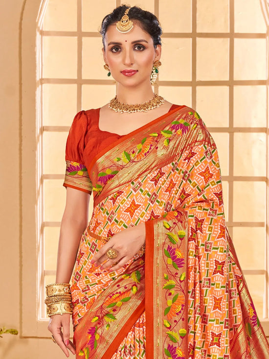 Saree Mall Women's Tussar  Peach Printed Designer Saree With Blouse Piece-KESAR1009