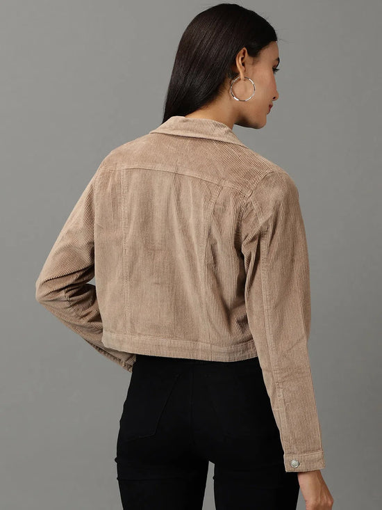 Women's Khaki Solid Open Front Jacket-IM-10550-Khaki