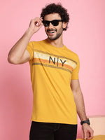 Venitian Men Printed Round Neck Yellow Cotton T-Shirt