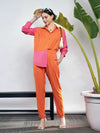 Women Orange & Pink ColorBlock Shirt With Darted Pants