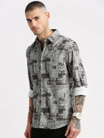 Men Spread Collar Abstract Grey Casual Shirt-PELSIC-2251-Grey