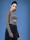 Rigo Solid Full Sleeves Round Neck Slim Fit Women Active Wear Crop Top-WTOP315-1437-L