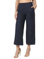 Smarty Pants Women's Cotton Rib Blue Color Pleated Trouser