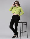 Women Lime Green Solid Denim Jacket-GZ-5600-Limegreen