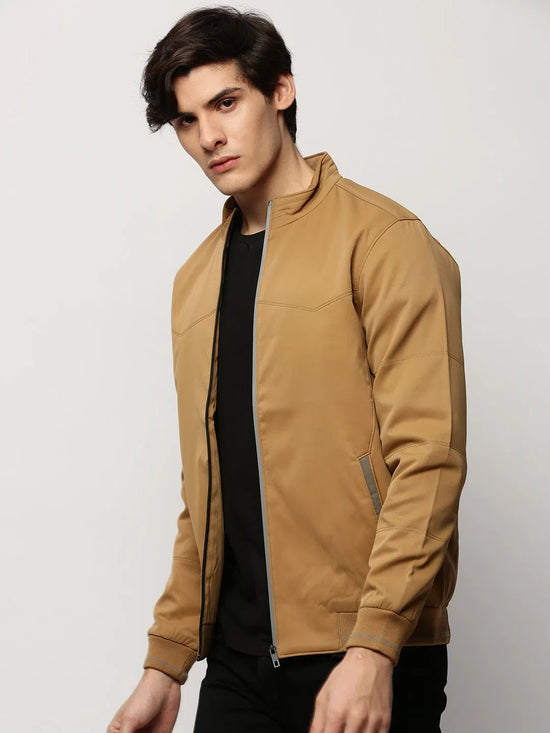 Men Khaki Solid Casual Bomber Jackets-ZD-3004-Khaki