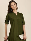 Women Olive Solid Straight Kurta-DF-1432-Olive