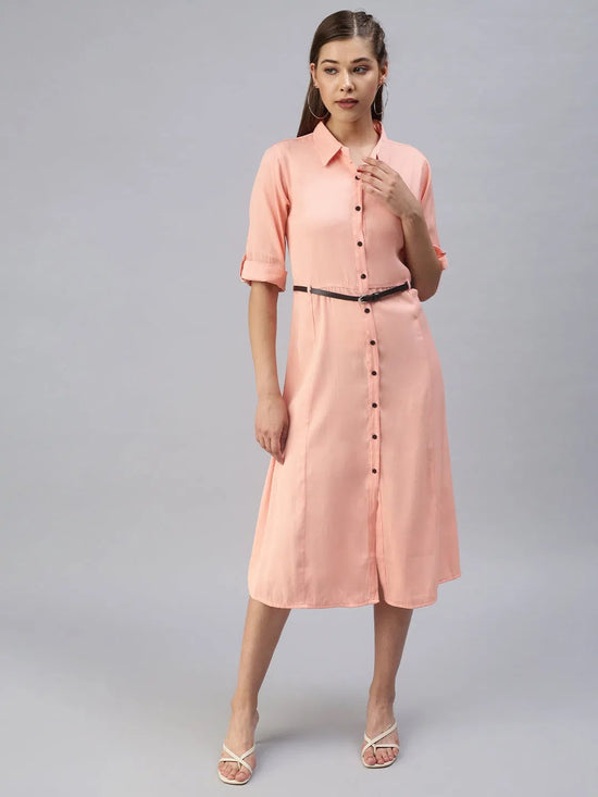 Women's Peach Solid Shirt Dress-AE-444955-Peach