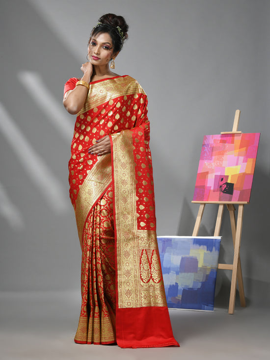 Red Katan Silk Banarasi Saree With Zari Woven Designs-MA52KA441380065