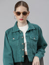 Women Teal Solid Denim Jacket-GZ-5599-Teal