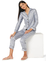 Smarty Pants Women's Silk Satin Grey Color Elephant Print Night Suit