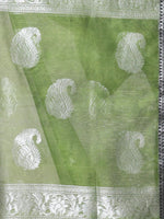 Green Muslin Saree With Zari Woven Nakshi Borders-MA62MS331980034