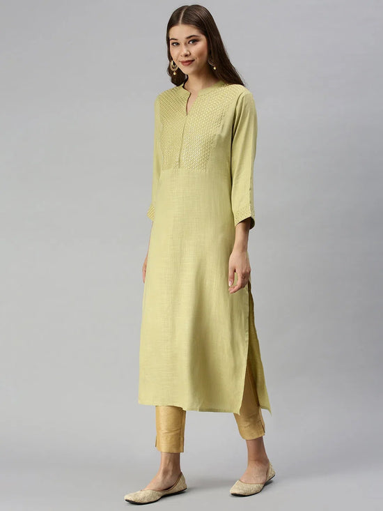 Women's Lime Green Solid Straight Kurta-UB-2040-Limegreen