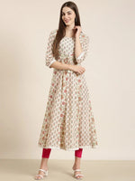 Women Cream Floral Anarkali Kurta-AT-A788-Cream