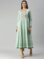 Women's Teal Floral Khatwa Anarkali Kurta-RF-9955-Teal