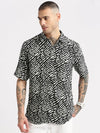 Men Spread Collar Abstract Black Casual Shirt-POLFAH-2101-Black