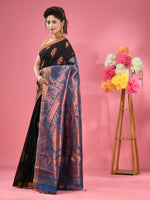 Black Cotton Blend Handwoven Saree With Paisley Motifs-MA51BCT431270011