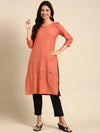 Women's Orange Printed Straight Kurta-DF-1501-Rust