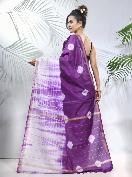 Violet And White Shibori Printed Silk Saree-MA56BSL34610001