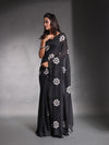 Black Pure Cotton Soft Saree With Floral Embroidery Work-MA54CT33580089