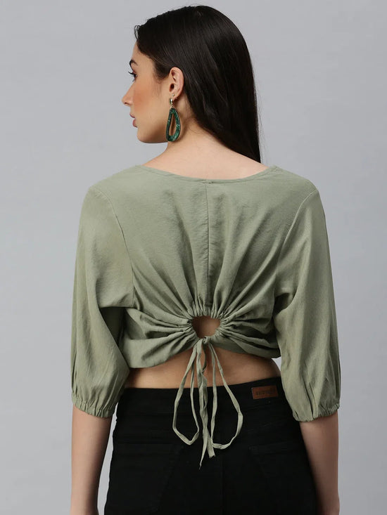 Women's Solid Olive Top-AE-10209-Olive