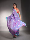 Blue Pure Cotton Soft Saree With Floral Embroidery Work-MA54CT33580095