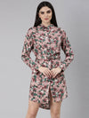 Women Green Floral Shirt Dress-AE-4232-Green