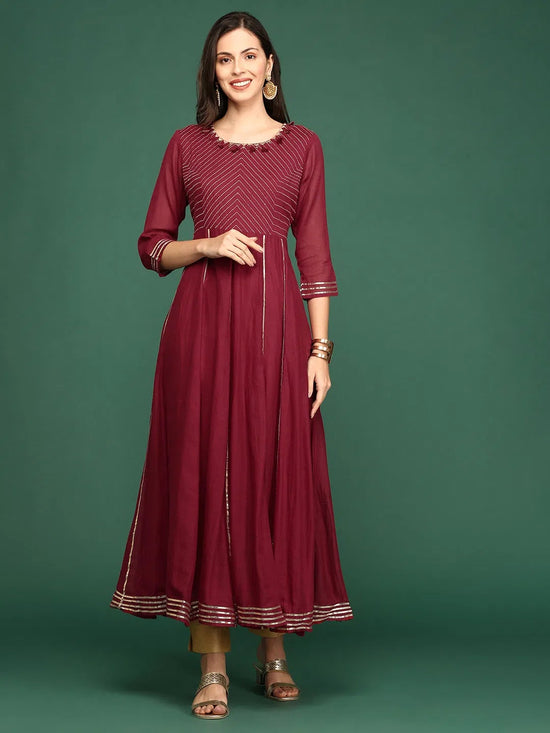 Women's Maroon Solid A-Line Kurta-ON-546-Maroon