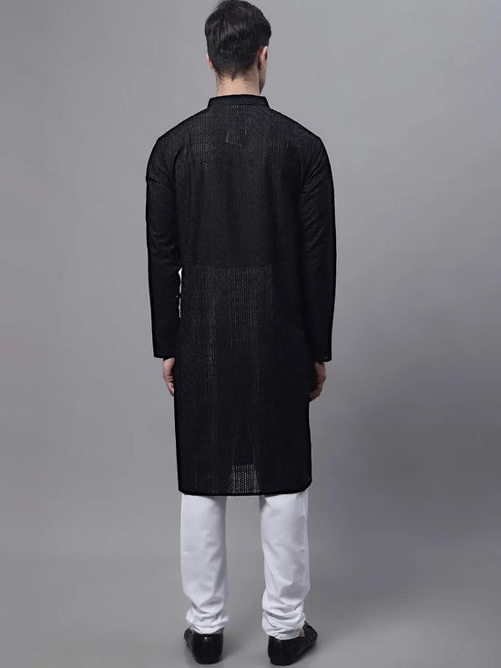 Men's Black Embroiderd Kurta Pajama-JOKP-640Black