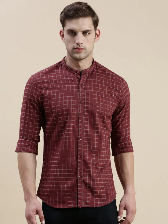 Men Maroon Checked Casual Shirt-LAVINIA-1111-Maroon