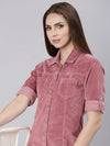 Women Pink Solid Shirt Dress-LT-23051-Pink