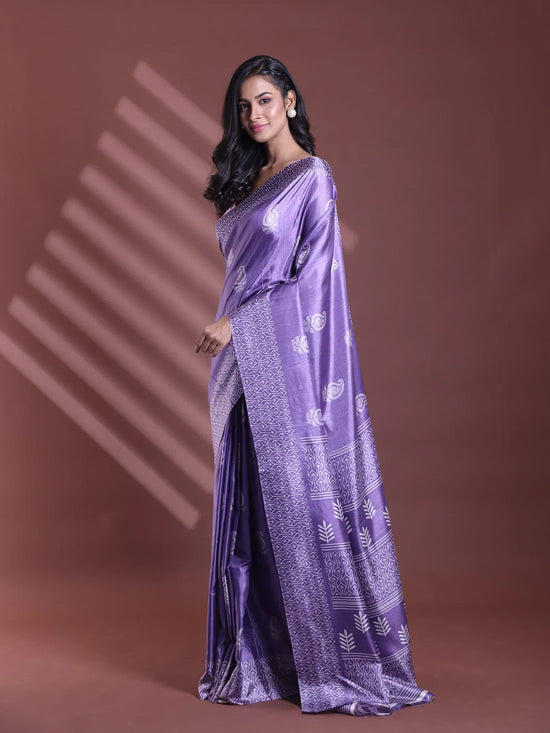 Violet Silk Soft Saree With Paisley Print-MA60BSL01400050