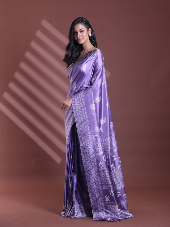 Violet Silk Soft Saree With Paisley Print-MA60BSL01400050