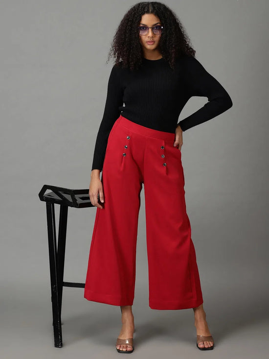 Women's Maroon Solid Parallel Trouser-LT-KN-132-Maroon