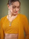 Women Mustard Crop Top With Tiered Sharara & Shrug