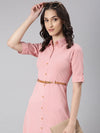 Women Pink Solid Shirt Dress-DF-4698-Pink